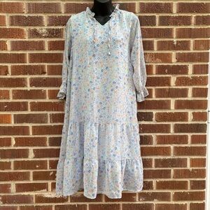 Chelsea & Violet Dress Girls L Blue Multi two tier ruffle 3/4 sleeve Prairiecore